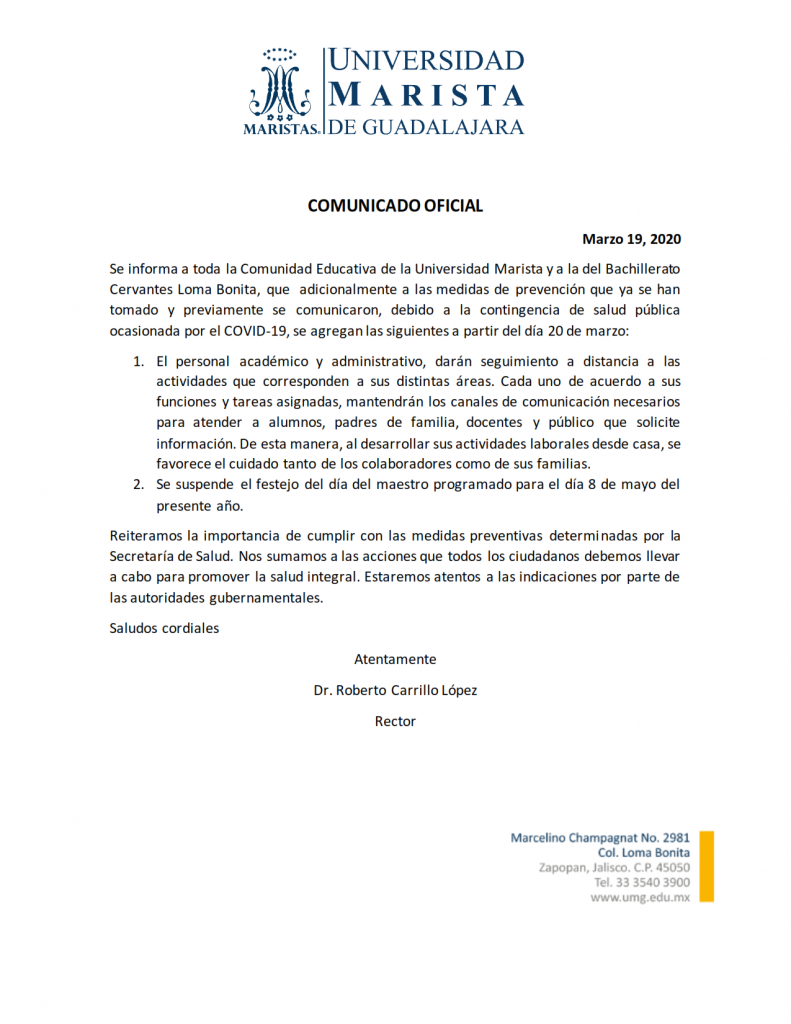 SEGUNDO COMUNICADO OFICIAL COVID-19